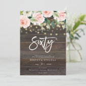 Bloemen rustieke houten lichten 60ste verjaardag kaart (Staand voorkant)