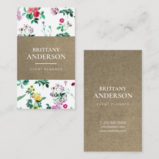 Bloemen Rustieke Kraft Waterverf Visitekaartje (Voorkant / Achterkant)