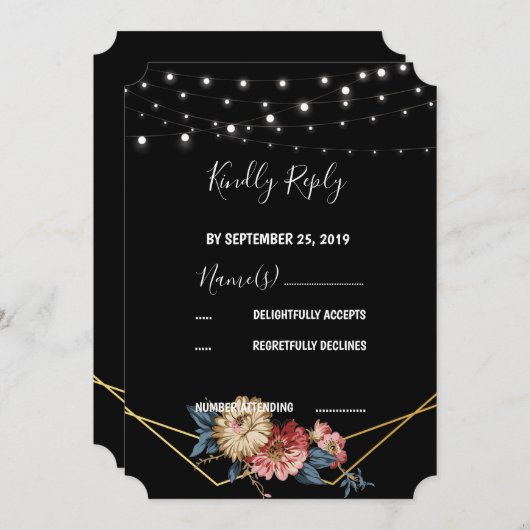 Bloemen rustieke Magnolia String Lights RSVP Kaart (Voorkant / Achterkant)