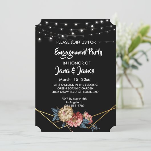 Bloemen rustieke Magnolia String Lights Verloving Kaart (Staand voorkant)