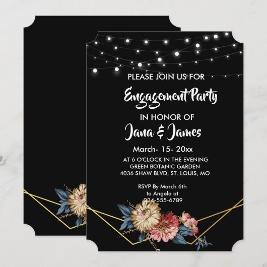 Bloemen rustieke Magnolia String Lights Verloving Kaart (Voorkant / Achterkant)