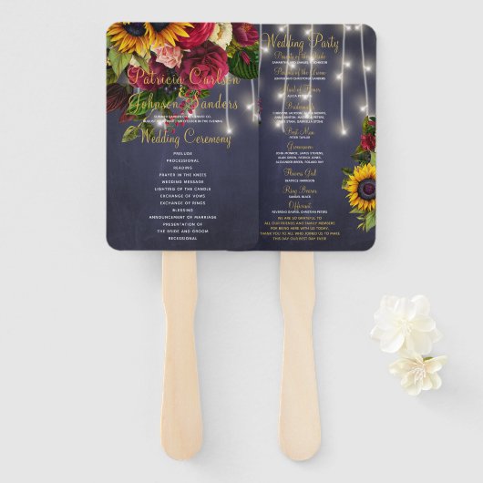 Bloemen rustieke marine witte lichten bruiloft cer handwaaier (Voorkant en achterkant)