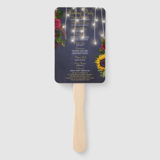 Bloemen rustieke marine witte lichten bruiloft cer handwaaier (Achterkant)