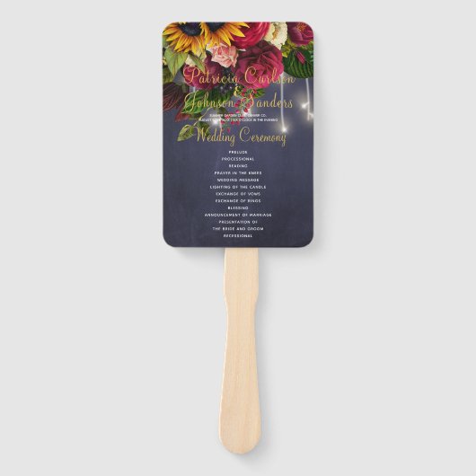 Bloemen rustieke marine witte lichten bruiloft cer handwaaier (Voorkant)