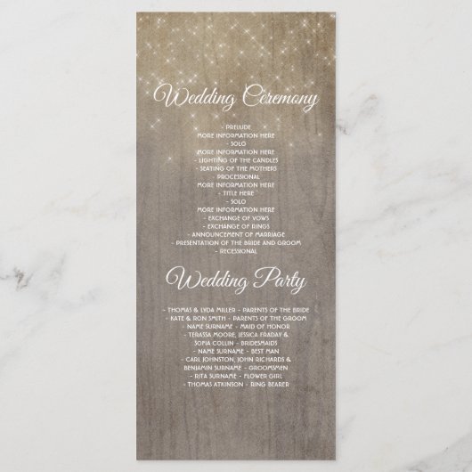 Bloemen Rustieke Mason Jar Lights Trouwprogramma's Programmakaart (Achterkant)