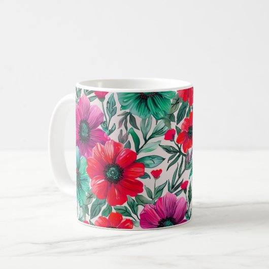 Bloemen rustieke mode retro patroon koffiemok (Voorkant links)