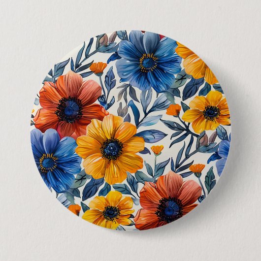 Bloemen rustieke mode retro patroon ronde button 7,6 cm (Voorkant)