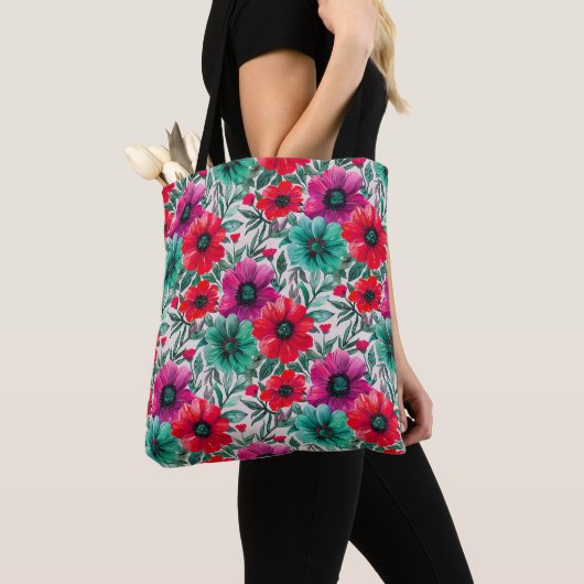 Bloemen rustieke mode retro patroon tote bag (Dichtbij)