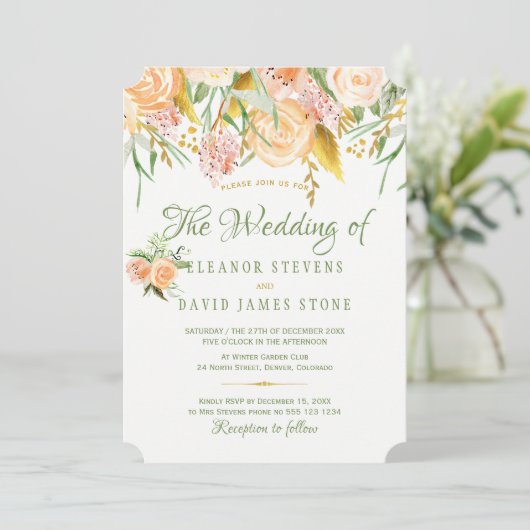 Bloemen rustieke slinger gouden salie elegante bru kaart (Staand voorkant)