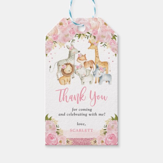  Bloemen Safari Oerwoud Dieren Baby shower Cadeaulabel (Voorkant)
