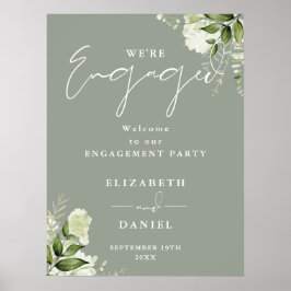 Bloemen Sage Groen Verlovingsfeest Welkomstbord Poster