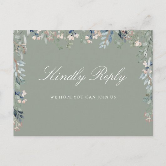 Bloemen Sage Groene Song Aanvraag RSVP Briefkaart (Voorkant)