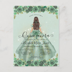 Bloemen Salie Groen Goud Glam Prinses Quinceanera Briefkaart
