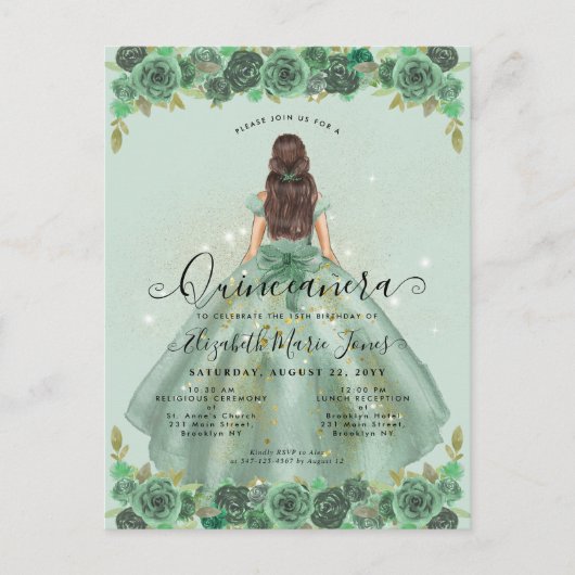 Bloemen Salie Groen Goud Glam Prinses Quinceanera Briefkaart (Voorkant)
