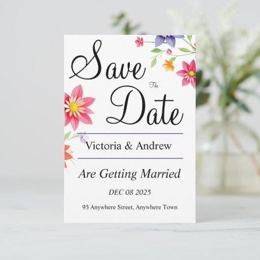 Bloemen save the Date (Staand voorkant)