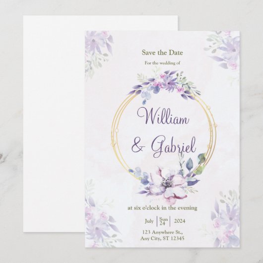 Bloemen Save The Date Kaart, Trouw Uitnodigingskaa Kaart (Voorkant / Achterkant)