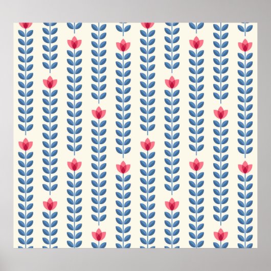 Bloemen Scandinavisch geometrisch retro behang Poster (Voorkant)