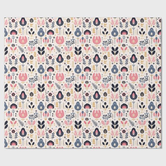 Bloemen Scandinavisch stijl patroon inpakpapier (Vlak)