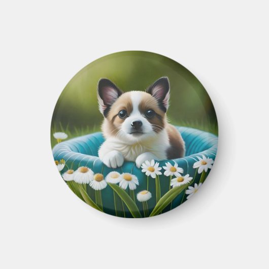 Bloemen schattig hondje in dazies magneet (Voorkant)