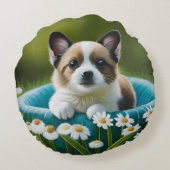 Bloemen schattig hondje in dazies rond kussen (Achterkant)