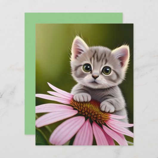 Bloemen schattig klein grijs kat (Voorkant / Achterkant)