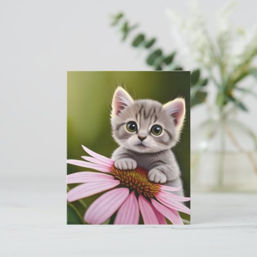 Bloemen schattig klein grijs kat (Staand voorkant)