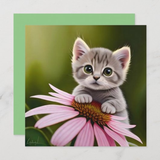 Bloemen schattig klein grijs kat (Voorkant / Achterkant)