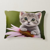 Bloemen schattig klein grijs kat accent kussen (Achterkant)