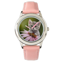 Bloemen schattig klein grijs kat horloge