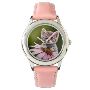 Bloemen schattig klein grijs kat horloge