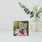 Bloemen schattig klein grijs kat informatiekaartje (Staand voorkant)