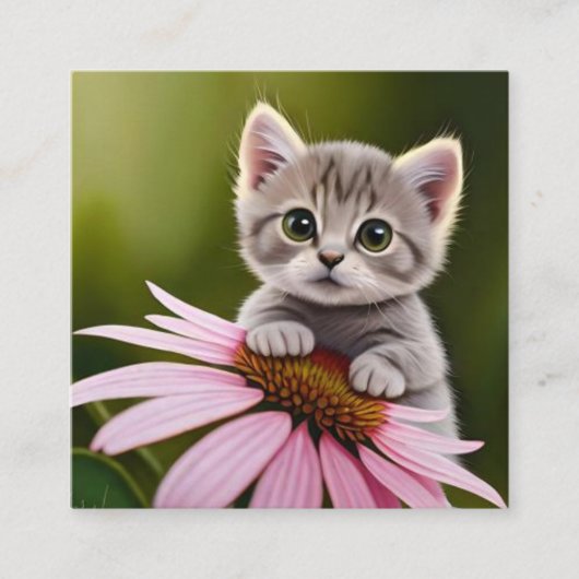 Bloemen schattig klein grijs kat informatiekaartje (Voorkant)