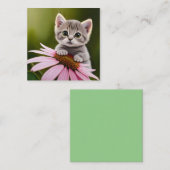 Bloemen schattig klein grijs kat informatiekaartje (Voorkant / Achterkant)
