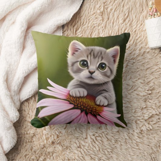 Bloemen schattig klein grijs kat kussen (Deken)