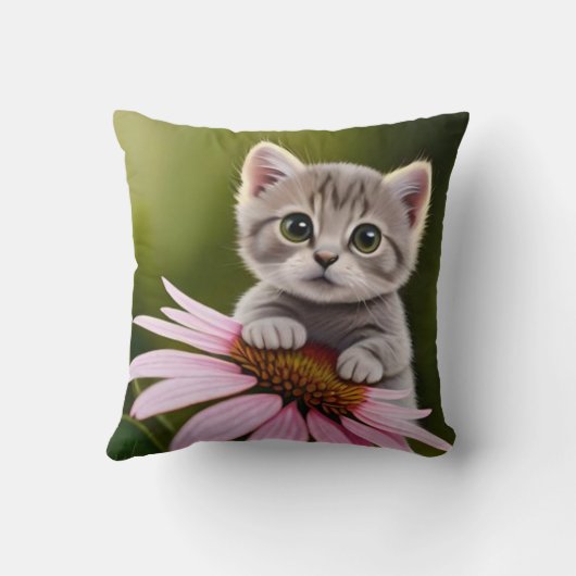 Bloemen schattig klein grijs kat kussen (Achterkant)