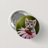 Bloemen schattig klein grijs kat ronde button 3,2 cm (Voorkant /achterkant)