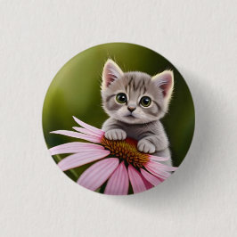 Bloemen schattig klein grijs kat ronde button 3,2 cm