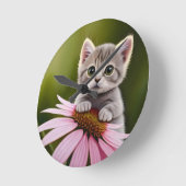 Bloemen schattig klein grijs kat ronde klok (Hoek)