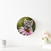 Bloemen schattig klein grijs kat ronde klok (Huis)