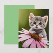 Bloemen schattig klein grijs kat RSVP kaartje (Voorkant / Achterkant)