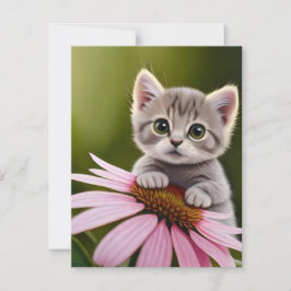 Bloemen schattig klein grijs kat RSVP kaartje