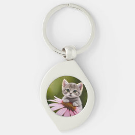 Bloemen schattig klein grijs kat sleutelhanger