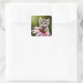 Bloemen schattig klein grijs kat vierkante sticker (Tas)