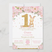 Bloemen Schattige Bunny Konijn Meisje 1e Verjaarda Kaart (Voorkant)