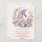 Bloemen Schattige Eenhoorn Baby shower Kaart (Voorkant)