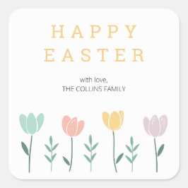 Bloemen Schattige Kleurrijke Tulpen Modern Paasbru Vierkante Sticker