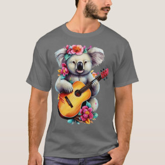 Bloemen Schattige Koala Spelen Gitaar T-shirt