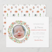 Bloemen Schattige Meisje Foto Geboorte Aankondigin Aankondiging (Voorkant / Achterkant)