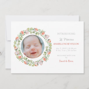Bloemen Schattige Meisje Foto Geboorte Aankondigin Aankondiging