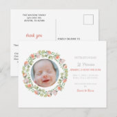 Bloemen Schattige Meisje Foto Geboorte Aankondigin Aankondigingskaart (Voorkant / Achterkant)